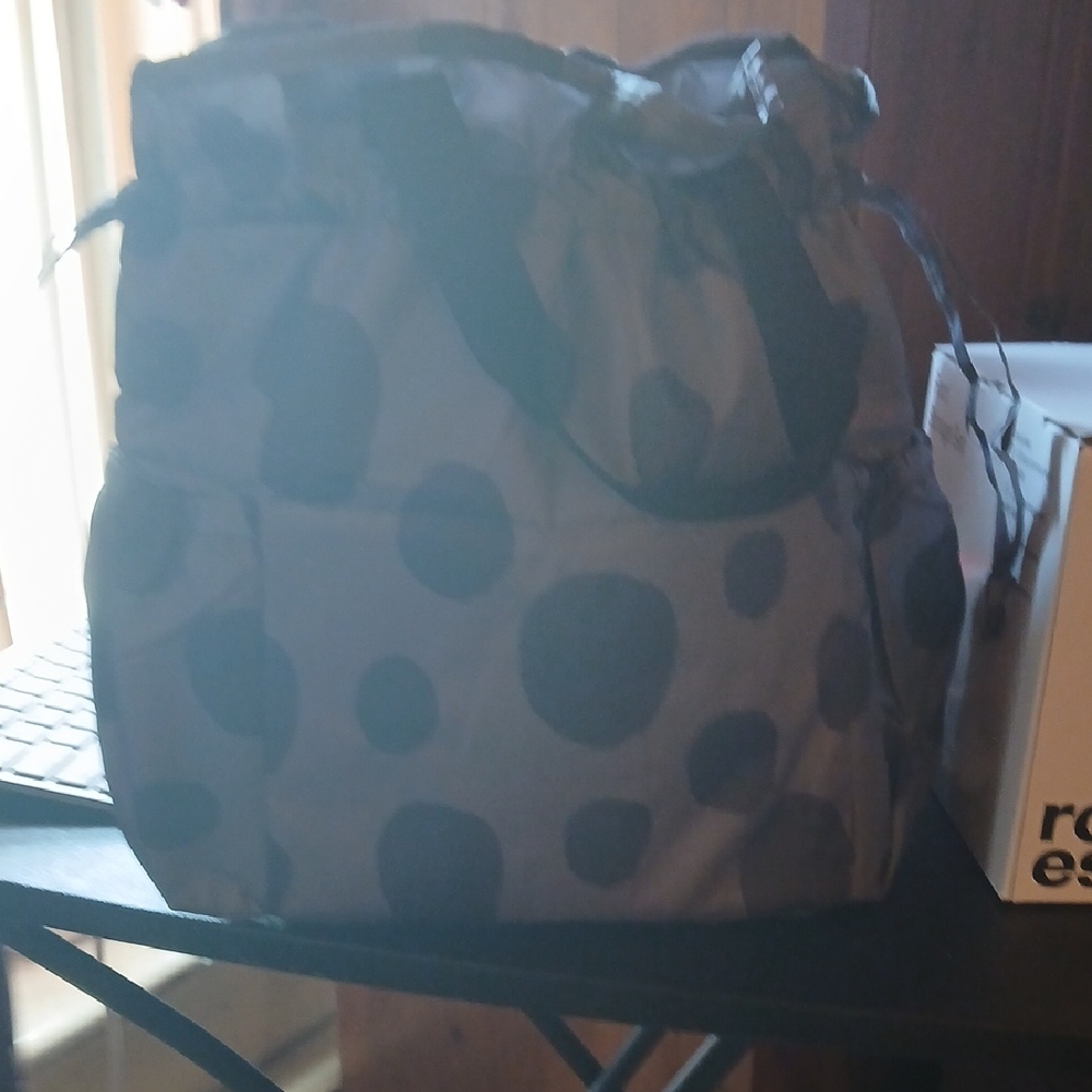 Polka Dot Drawstring Tote Bag - Gray